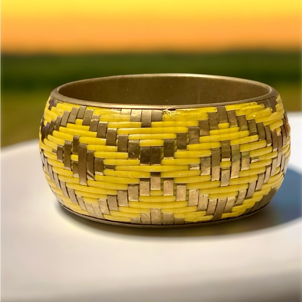 Vintage Yellow and Gold Woven Bangle Bracelet